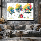 Paint by Numbers Art Illustration Three Tree Houses with Swings